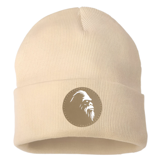 Beanie Beige Leather Patch White logo