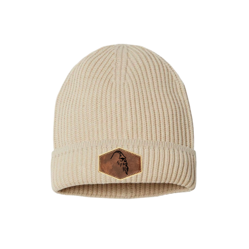 Beanie-Beige Prem Brown Patch