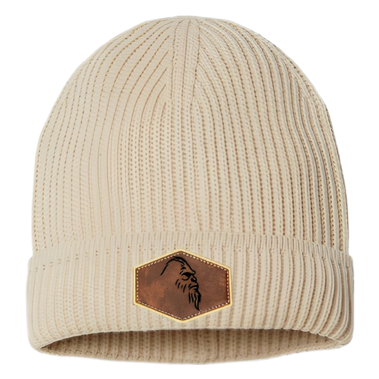 Beanie-Beige Prem Brown Leather Patch